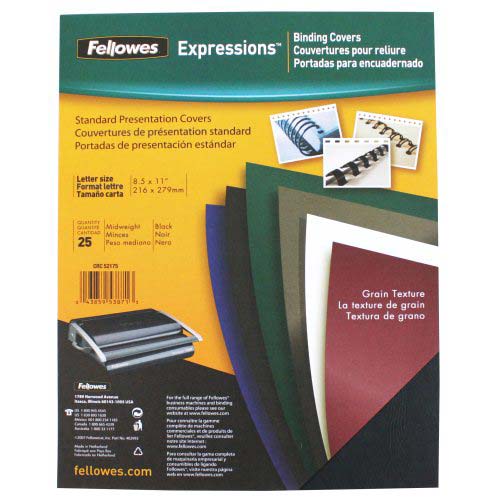 Fellowes Black Grain Letter Size Binding Covers 25pk - 5217501
