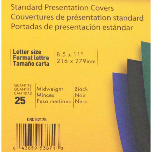 Fellowes Black Grain Letter Size Binding Covers 25pk - 5217501