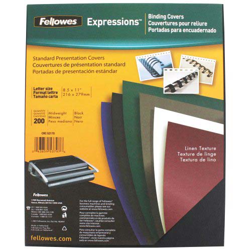 Fellowes Black Linen Letter Size Binding Covers 200pk - 5217001