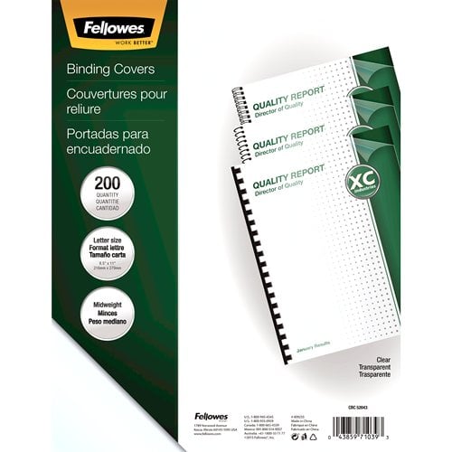 Fellowes Crystals Clear Letter Size Binding Covers 200pk - 5204303