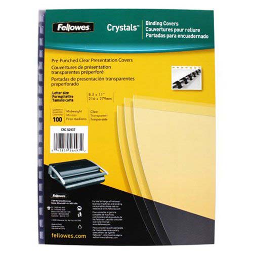 Fellowes Crystals Clear Letter Size Pre-Punched Covers 100pk - 5293701
