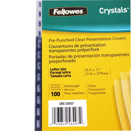 Fellowes Crystals Clear Letter Size Pre-Punched Covers 100pk - 5293701