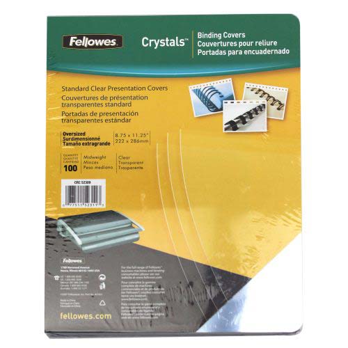 Fellowes Crystals Clear Oversize Binding Covers 100pk - 52311 - Clearance Sale