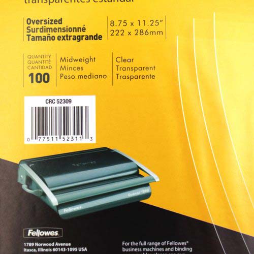 Fellowes Crystals Clear Oversize Binding Covers 100pk - 52311 - Clearance Sale
