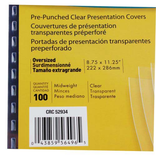 Fellowes Crystals Clear Oversize Pre-Punched Covers 100pk - 5293401