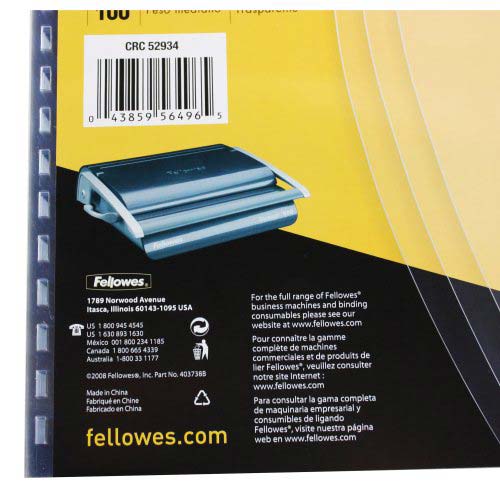 Fellowes Crystals Clear Oversize Pre-Punched Covers 100pk - 5293401