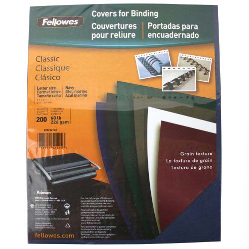 Fellowes Navy Grain Letter Size Binding Covers 200pk - 52125