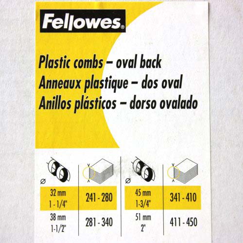 Fellowes Premium 1-1/4" Black Plastic Binding Combs 50pk - 52395