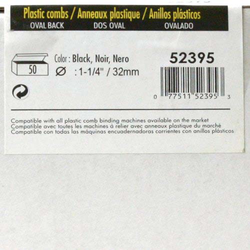 Fellowes Premium 1-1/4" Black Plastic Binding Combs 50pk - 52395