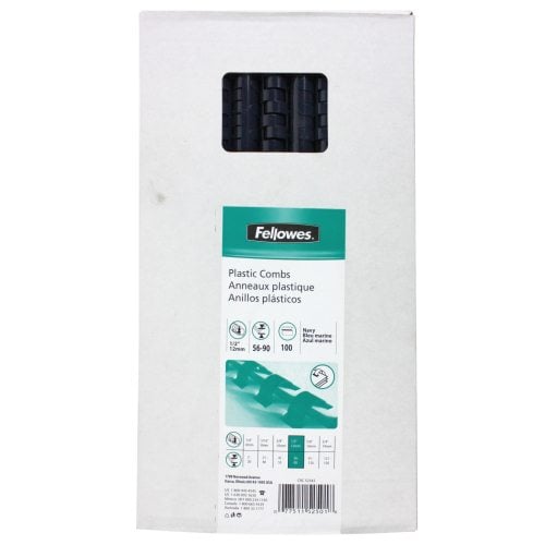Fellowes Premium 1/2" Navy Blue Plastic Binding Combs 100pk - 52501