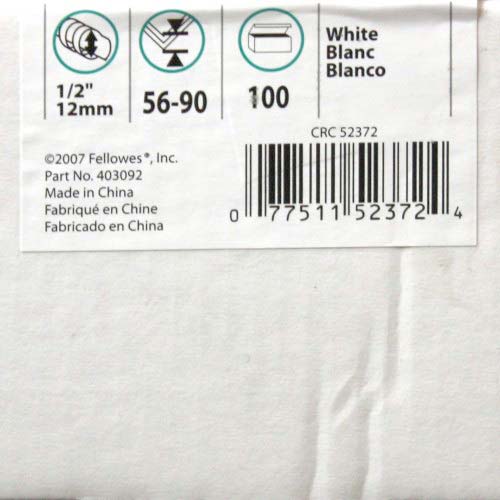Fellowes Premium 1/2" White Plastic Binding Combs 100pk - 52372