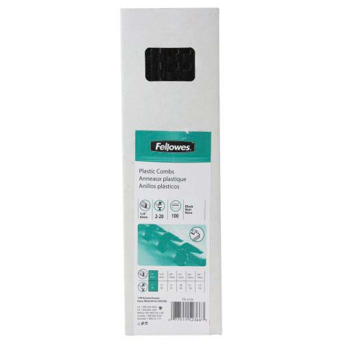 Fellowes Premium 1/4" Black Plastic Binding Combs 100pk - 52366
