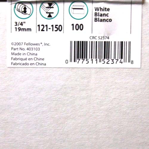 Fellowes Premium 3/4" White Plastic Binding Combs 100pk - 52374