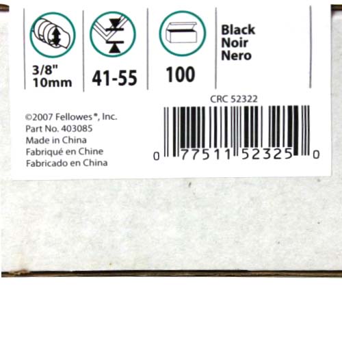 Fellowes Premium 3/8" Black Plastic Binding Combs 100pk - 52325