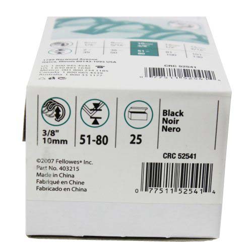 Fellowes Premium 3/8" Black Wire Binding Elements 25pk - 52541