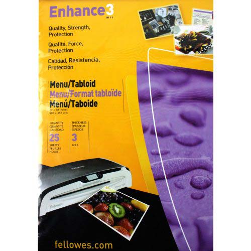 Fellowes Premium 3mil Menu Size Laminating Pouches 25pk - 52011 - Clearance Sale