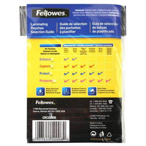 Fellowes Premium 5mil Index Card Laminating Pouches 25pk - 52008