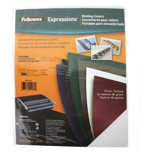 Fellowes White Grain Oversize Binding Covers 200pk - 52137