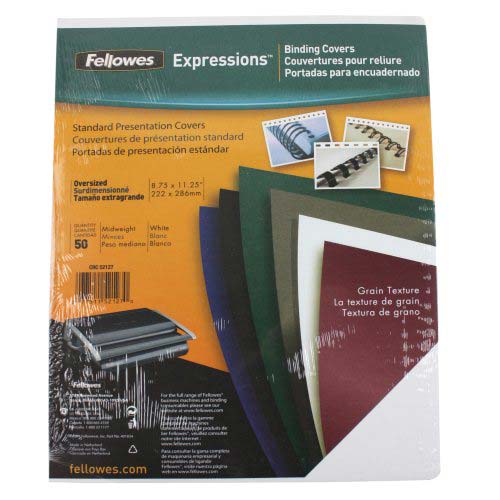 Fellowes White Grain Oversize Binding Covers - 50pk