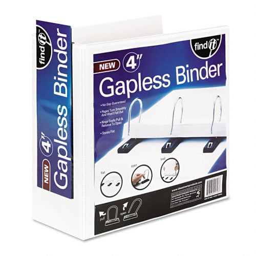 Find-It Gapless Loop 4" White 3-Ring View Binder - 1pk