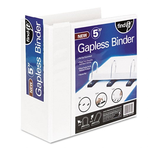 Find-It Gapless Loop 5" White 3-Ring View Binder - 1pk
