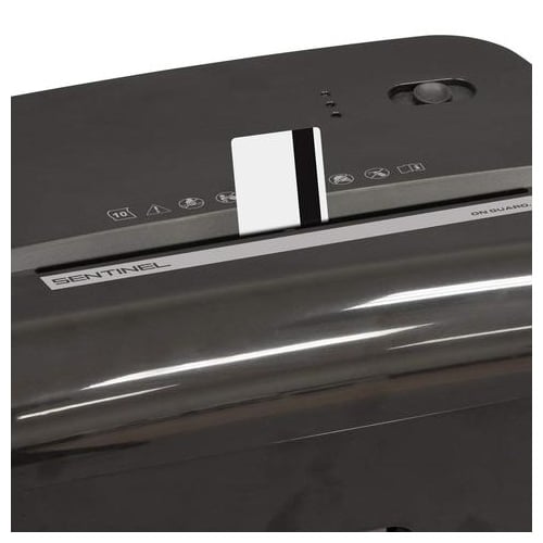 Sentinel FM101P Black 10-Sheet Level P-4 Micro-Cut Paper Shredder with Pullout Bin