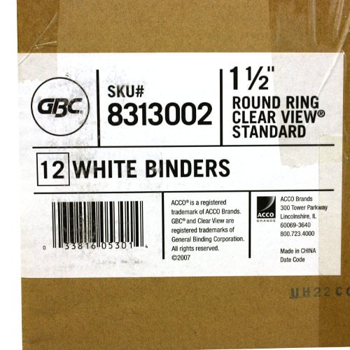 GBC 1-1/2" Round Ring Standard White Clear View Binder 12 pk - 8313002
