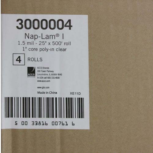 25" x 500' 1.5mil GBC NAP-LAM I Laminating Film (Gloss, 1" Core) - 1 Roll - 3000004
