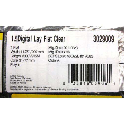 GBC 1.5 Mil Digital Lay Flat 11.5" x 3000' Clear - 3029009