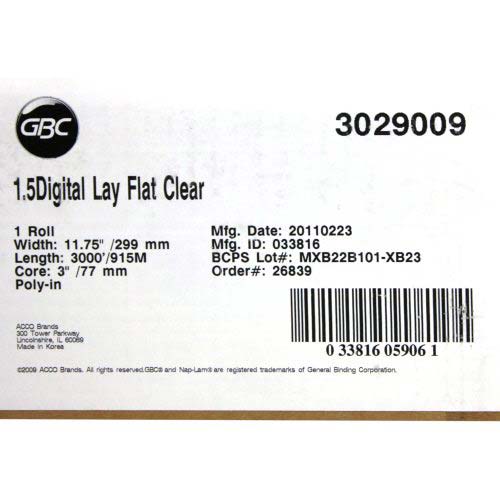 GBC 1.5 Mil Digital Lay Flat 11.5" x 3000' Clear - 3029009