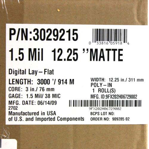 GBC 1.5 Mil Digital Lay Flat 12.25" x 3000' Matte - 3029215