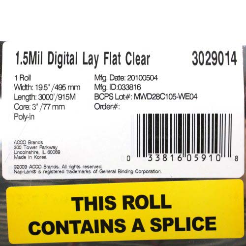 GBC 1.5 Mil Digital Lay Flat 19.5" x 3000' Clear - 3029014
