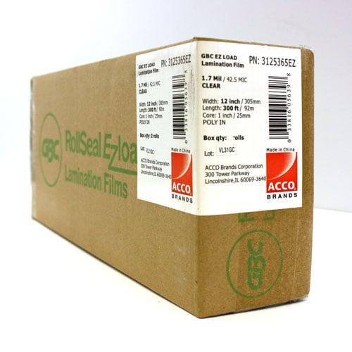 12" x 300' 1.7mil GBC Ultima 35 EZload Laminating Film (Gloss, 1" Core) - 2 Rolls - 3125365EZ