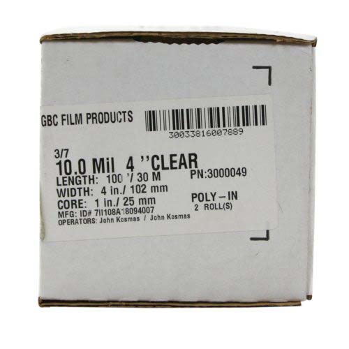 4" x 100' 10mil GBC Clear Nap-Lam II Laminating Film (Gloss, 1" Core) - 1 Roll- 3000049 - Clearance Sale