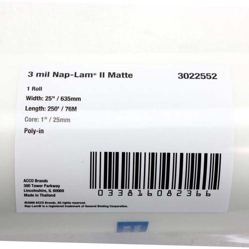 25" x 250' 3mil GBC NAP-LAM II Laminating Film (Matte, 1" Core) - 1 Roll - 3022552