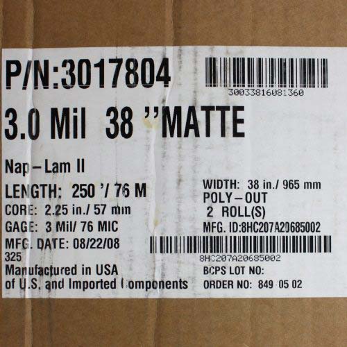 GBC 3.0 Mil Matte NAP II 38" x 250' 2.25" C - 3017804