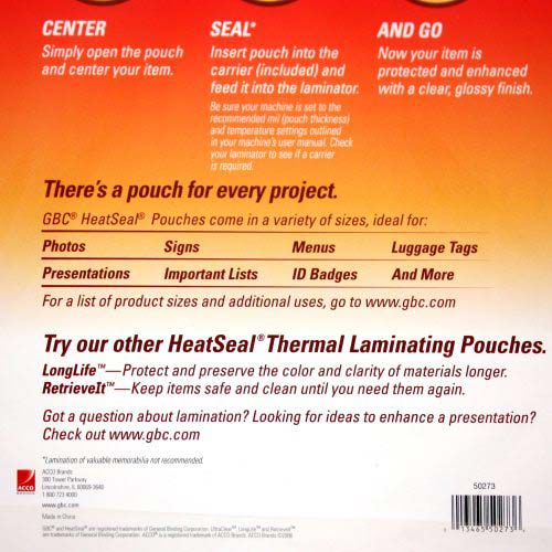 GBC HeatSeal 3-Hole Punched Crystal Clear Letter Sized Laminating Pouches - 15pk