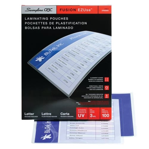 GBC Swingline EZUse 3mil Letter Size Thermal Laminating Pouches 100pk - 3745003