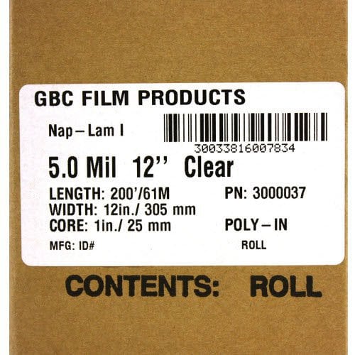 GBC 5.0 Mil Clear NAP-LAM I 12" x 200' - 3000037