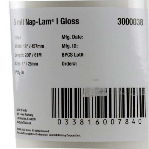 GBC 5.0 Mil Clear NAP-LAM I 18" x 200' - 3000038