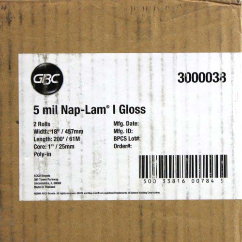 GBC 5.0 Mil Clear NAP-LAM I 18" x 200' - 3000038