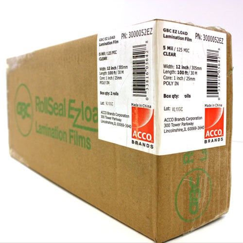 12" x 100' 5mil GBC Ultima 35 EZload Laminating Film (Gloss, 1" Core) - 2 Rolls - 3000052EZ