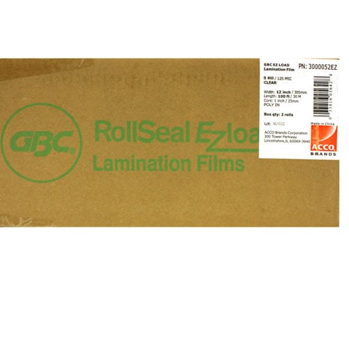 12" x 100' 5mil GBC Ultima 35 EZload Laminating Film (Gloss, 1" Core) - 2 Rolls - 3000052EZ