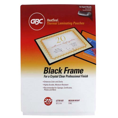 GBC HeatSeal Ultra Clear 5mil Black Framed Letter Size Laminating Pouches 25pk - 3747190