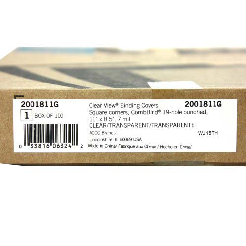 GBC 7mil 8.5" x 11" Comb Punched Clear Covers 100pk - 2001811