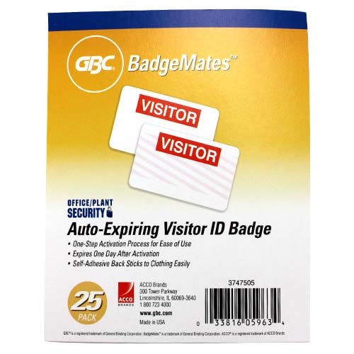 GBC Badgemates Auto-Expiring Visitor ID Badge - 25pk