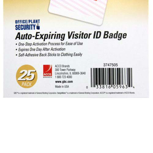 GBC Badgemates Auto-Expiring Visitor ID Badge - 25pk