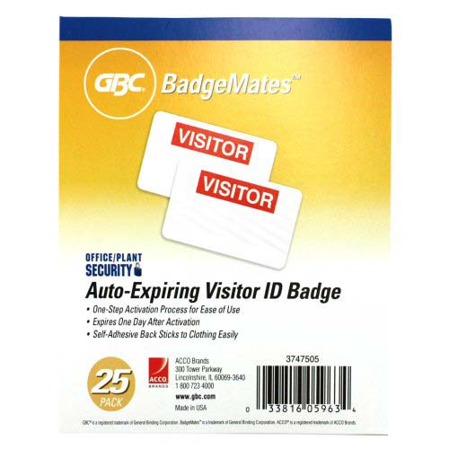 GBC Badgemates Auto-Expiring Visitor ID Badge - 25pk