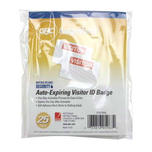 GBC Badgemates Auto-Expiring Visitor ID Badge - 25pk