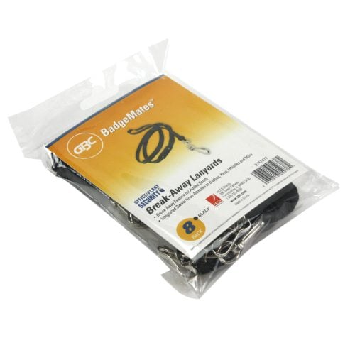 GBC Badgemates Black Breakaway Lanyards with Swivel Hook- 8pk